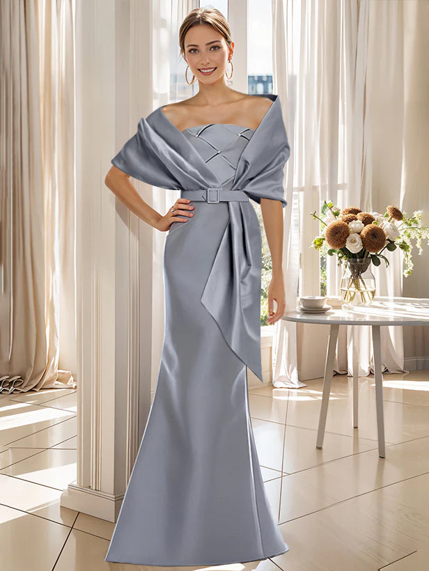 2 Piece Floor Length Trumpet Dresses For Mother Of The Bride And Groom With Wrap