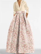 Printed Floral 3/4 Sleeve Shirt Collar A-Line Dress for Mother of the Bride & Groom