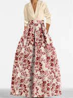 Printed Floral 3/4 Sleeve Shirt Collar A-Line Dress for Mother of the Bride & Groom
