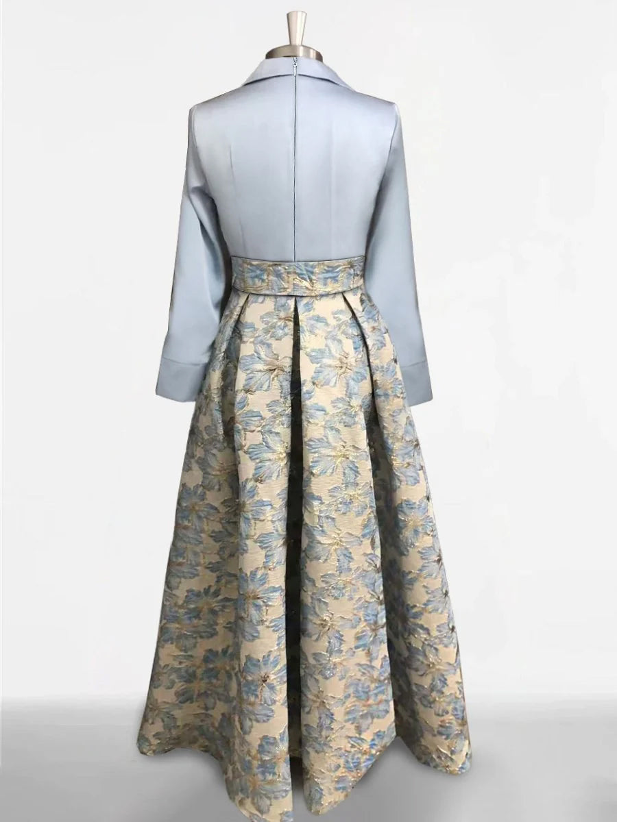 Printed Floral 3/4 Sleeve Shirt Collar A-Line Dress for Mother of the Bride & Groom