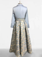 Printed Floral 3/4 Sleeve Shirt Collar A-Line Dress for Mother of the Bride & Groom