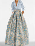 Printed Floral 3/4 Sleeve Shirt Collar A-Line Dress for Mother of the Bride & Groom