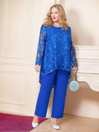 Plus Size Mother Of The Bride Scoop Neck Chiffon Pantsuit With Appliques
