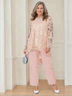Plus Size Mother Of The Bride Scoop Neck Chiffon Pantsuit With Appliques