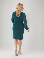 V Neck Ruched Knee Length Plus Size Mother Of The Bride Sheath Dress Rhinestone