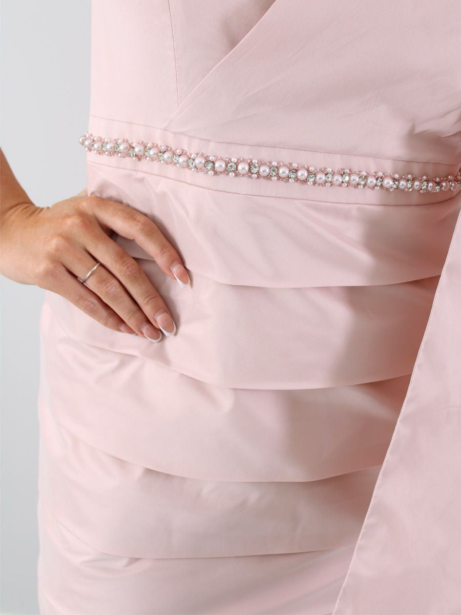 V Neck Sheath Dress For Mothers Of The Bride And Groom With Pearl Bow Details