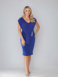 V Neck Sleeveless Ruched Plus Size Mother of the Bride Sheath Dress Rhinestones
