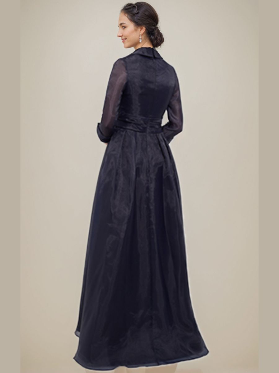 Floor Length A Line Mother Of The Bride Dress V Neck Sleeves Appliques Side Slit