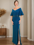 Off Shoulder Sheath Dress For Mothers Of The Bride And Groom With Side Split