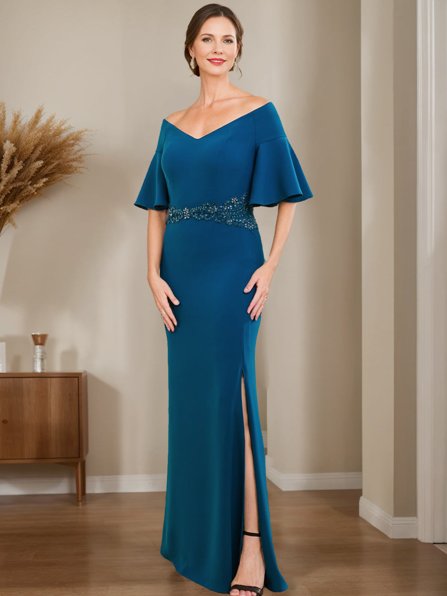 Off Shoulder Sheath Dress For Mothers Of The Bride And Groom With Side Split