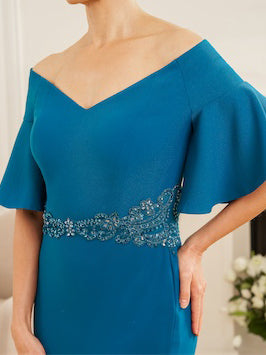 Off Shoulder Sheath Dress For Mothers Of The Bride And Groom With Side Split