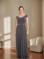 V Neck Ruched Sheath Dress With Beading For Mother Of The Bride