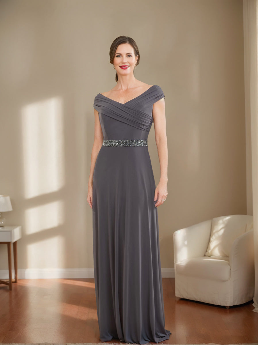V Neck Ruched Sheath Dress With Beading For Mother Of The Bride