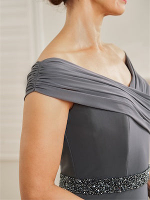 V Neck Ruched Sheath Dress With Beading For Mother Of The Bride
