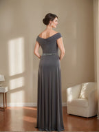 V Neck Ruched Sheath Dress With Beading For Mother Of The Bride
