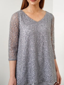 Mother of the Bride Chiffon Pantsuit with Sequins Three Quarter Sleeve V Neck