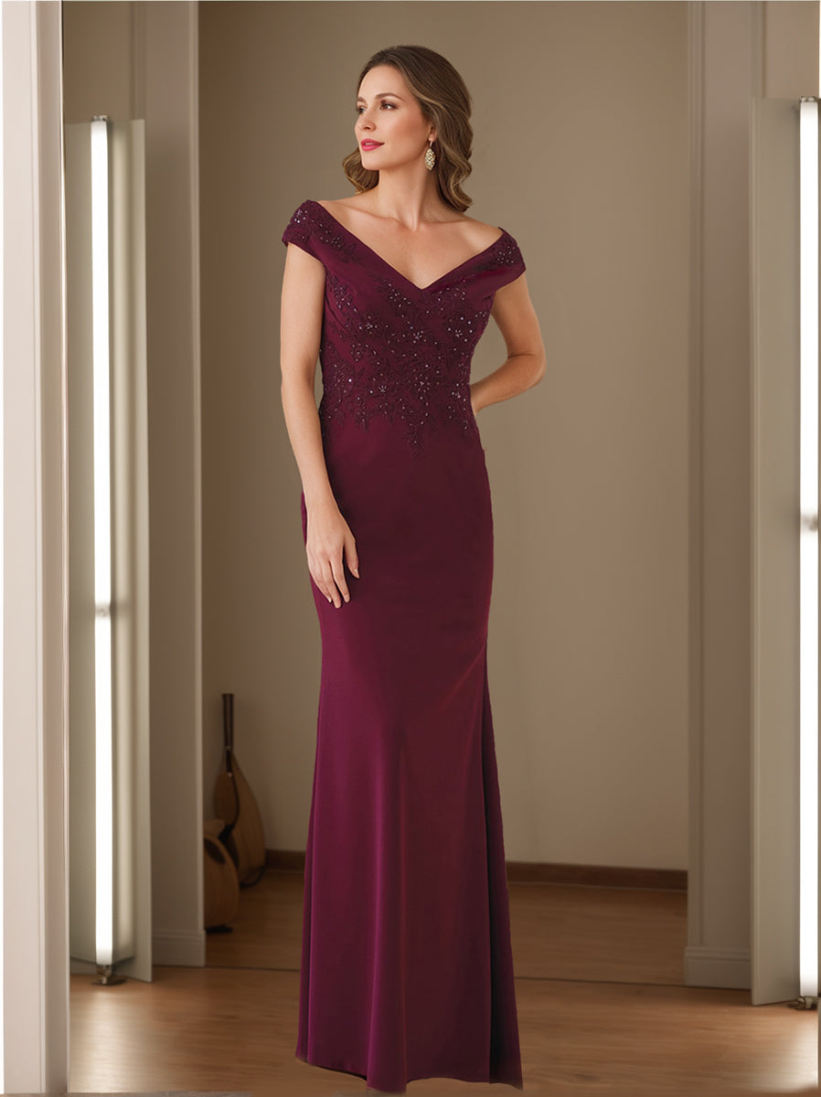 V Neck Sleeveless Sheath Mother Of The Bride Dress With Appliques
