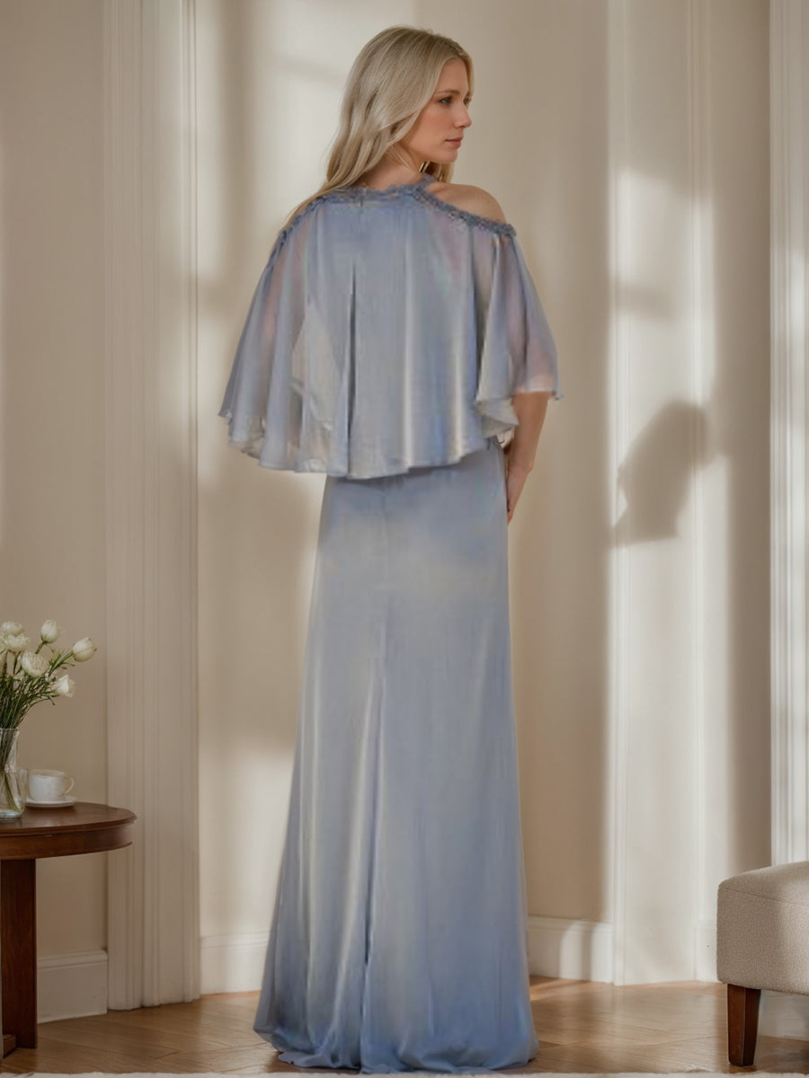 Cowl Neck Half Sleeve Sheath Dress For Mother Of The Bride Beaded Ruffles