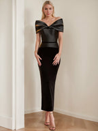 Off The Shoulder Ruched Ankle Length Sheath Dress With Bow For Mother Of Bride