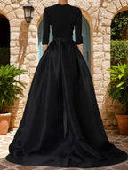 Mother of the Bride Pantsuit V Neck with Three Quarter Sleeves and Floral Belt