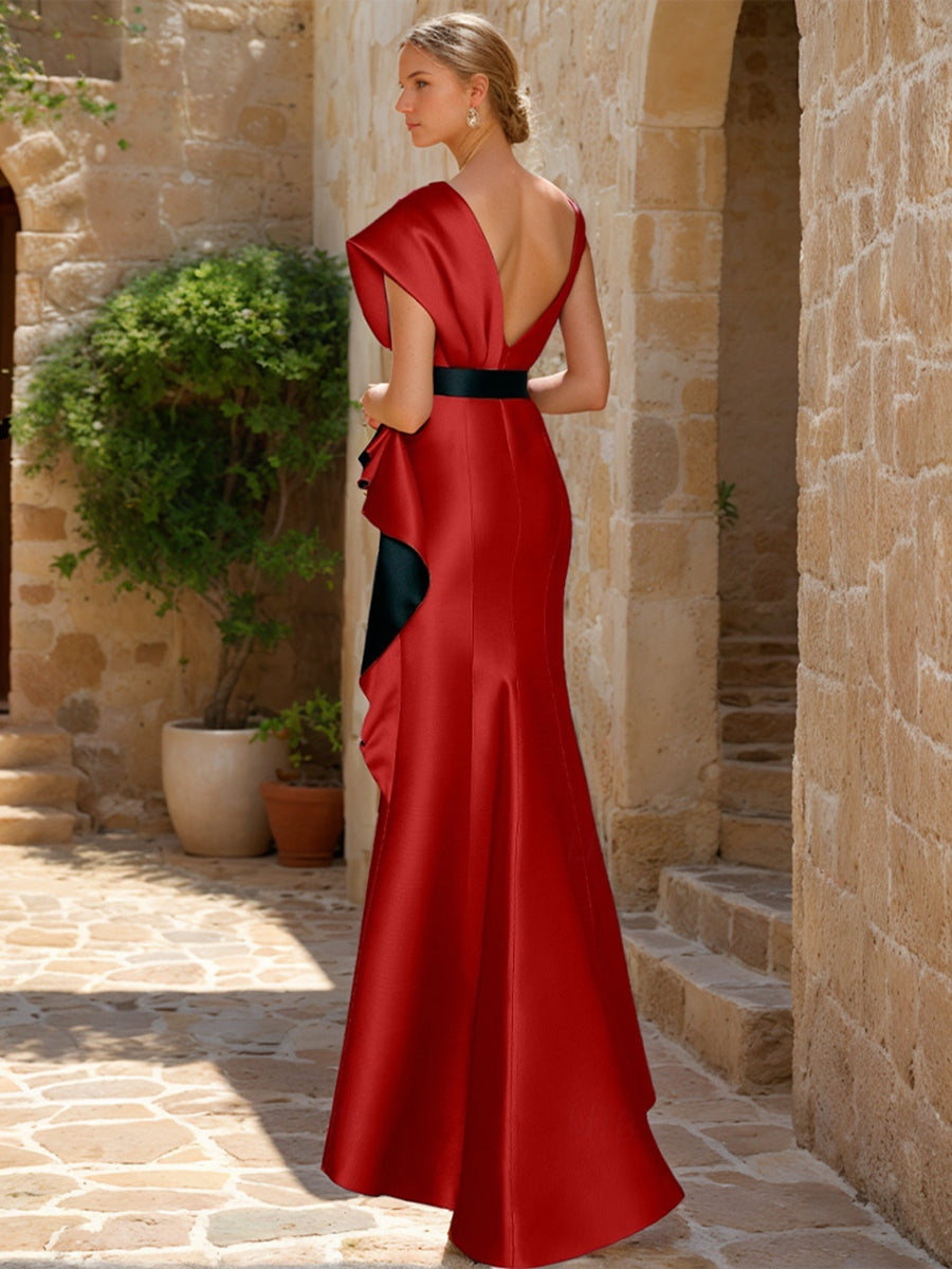 Sleeveless V Neck Mother Of The Bride Or Groom Dress With Appliques And Belt