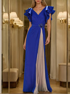 V Neck Short Sleeve Pleated Sheath Dress for Mothers of the Bride and Groom