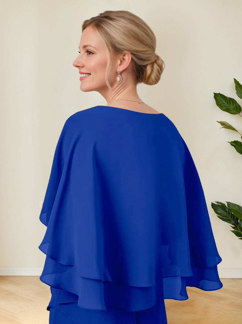 V Neck A Line Floor Length Mother Of The Bride Dress Half Sleeves Ruffles