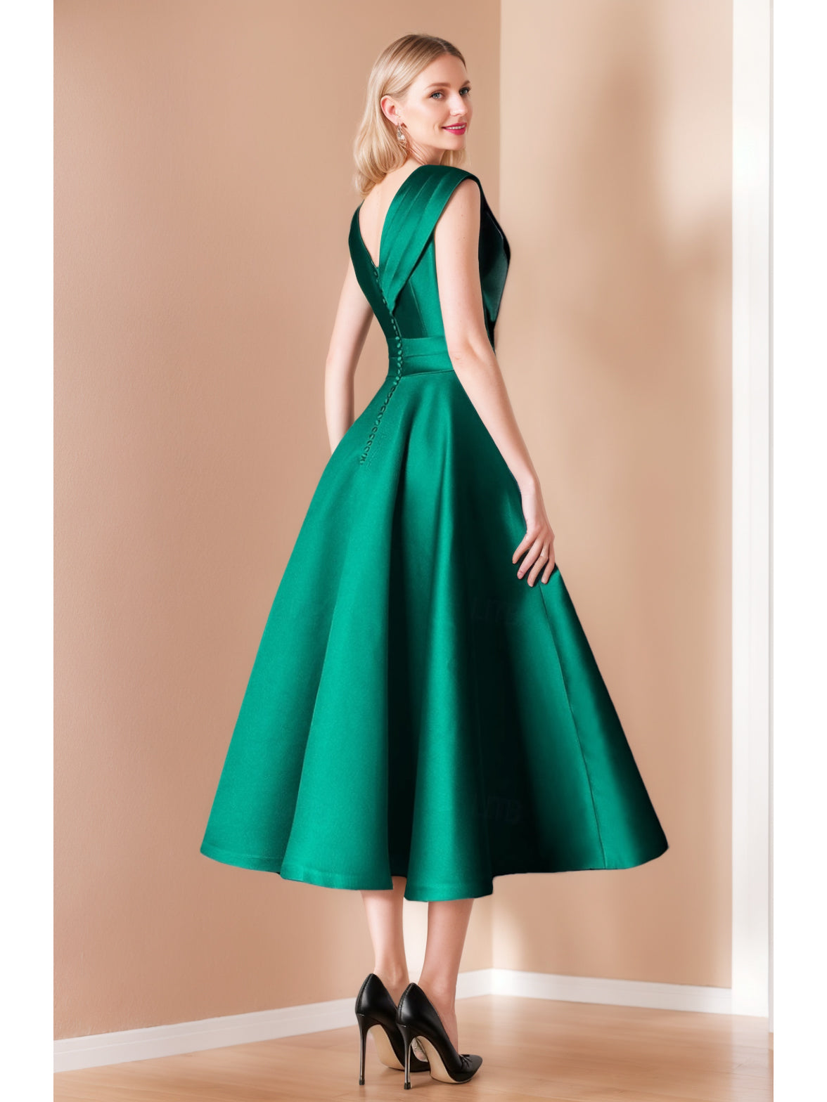 Elegant Pleated A Line V Neck Sleeveless Mothers Dress With Bow Belt And Pocket