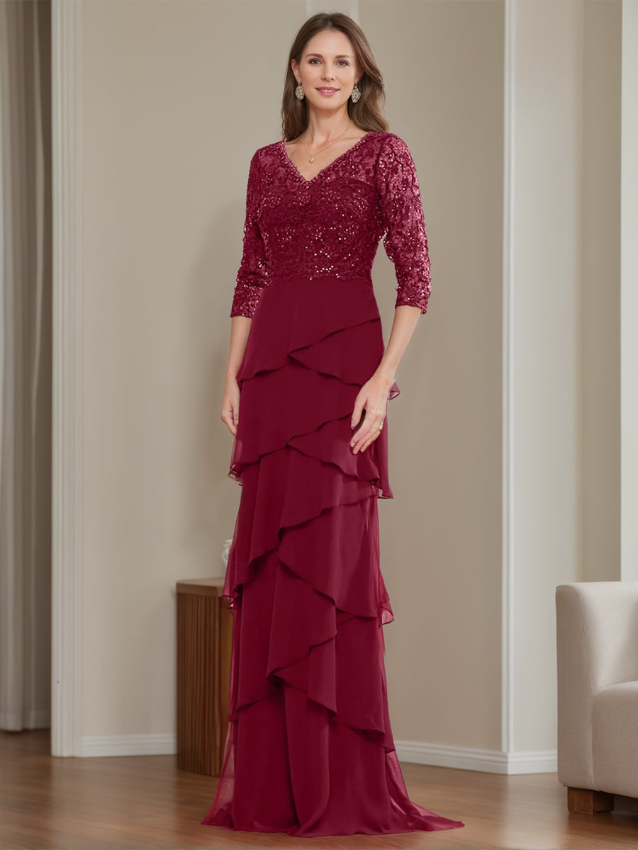 Elegant V Neck Chiffon Sheath Dress For Mothers Of The Bride And Groom Ruffles