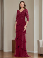 Elegant V Neck Chiffon Sheath Dress For Mothers Of The Bride And Groom Ruffles
