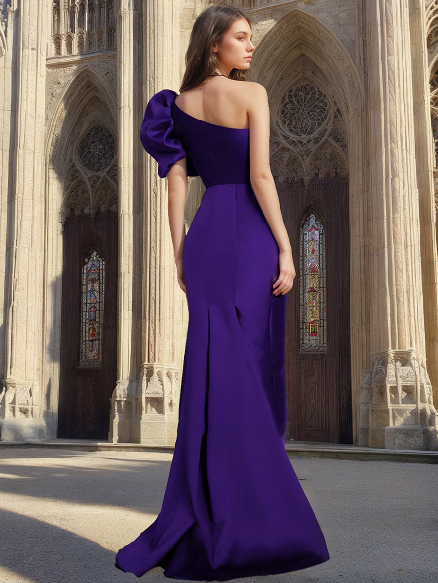 Sophisticated One Shoulder Satin Gown for Bridal Mothers with Bow