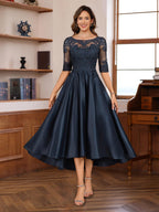 Asymmetrical A-Line Lace Gown With Scoop Neck For Mothers Of The Bride And Groom