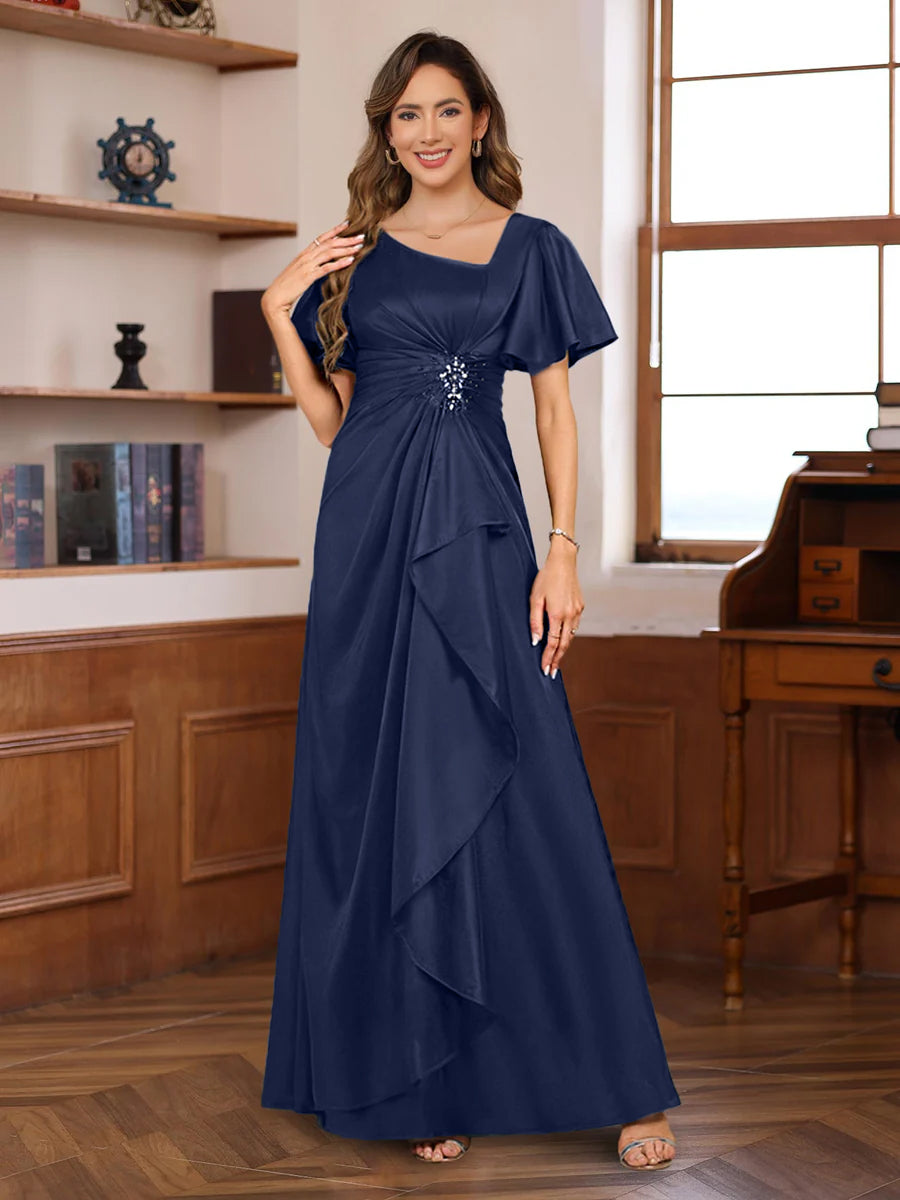 Elegant V Neck A Line Floor Length Mother Of The Bride Dress With Beaded Sequins