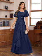 Elegant V Neck A Line Floor Length Mother Of The Bride Dress With Beaded Sequins