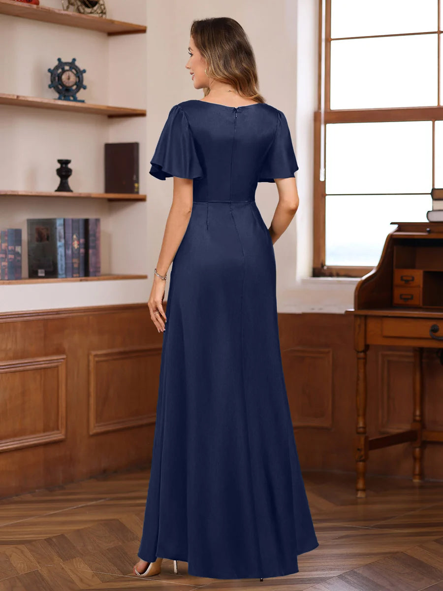 Elegant V Neck A Line Floor Length Mother Of The Bride Dress With Beaded Sequins
