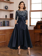 Lace A Line Dress With Three Quarter Sleeves For Mother Of The Bride Or Groom