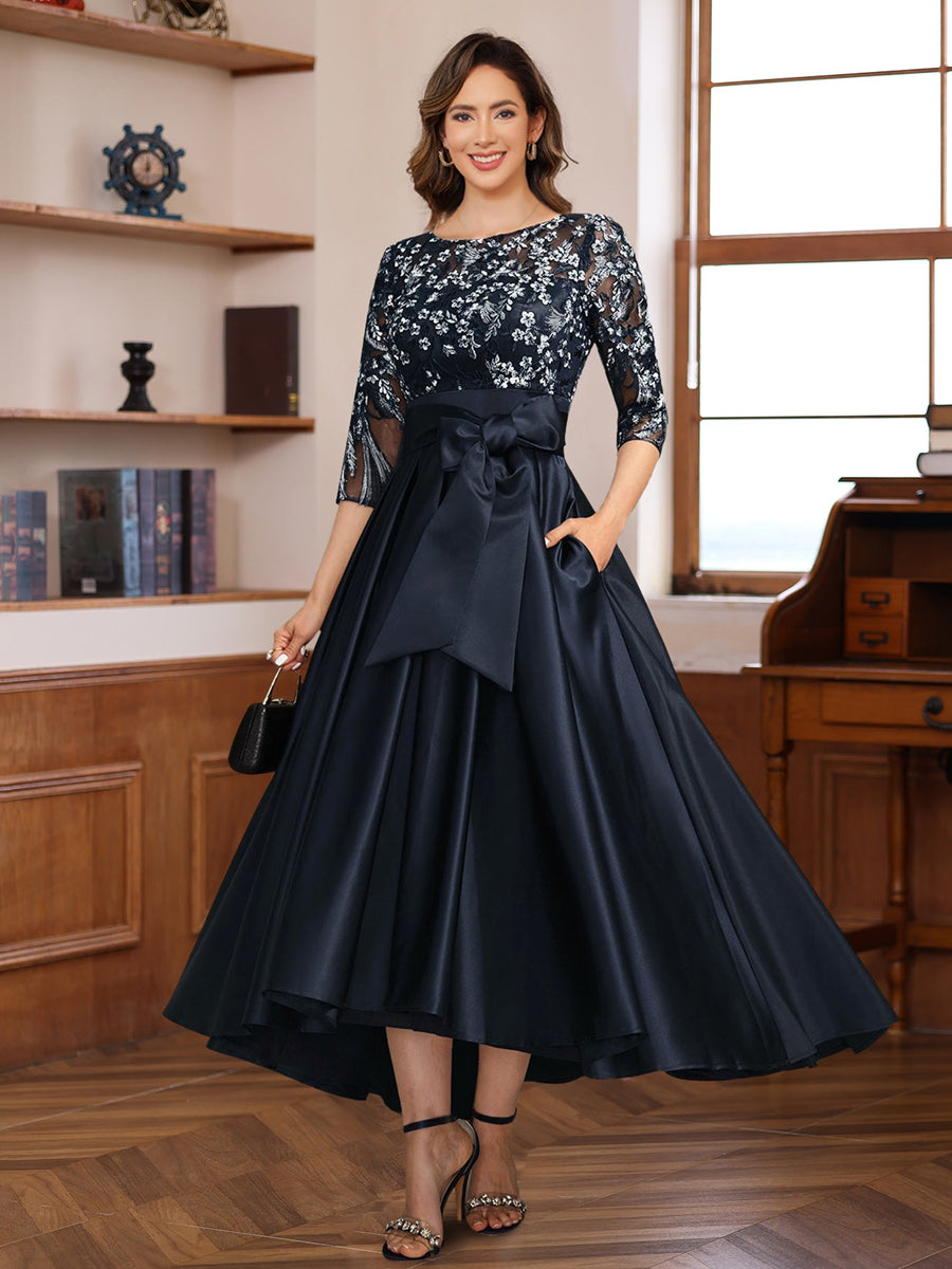 Lace A Line Dress With Three Quarter Sleeves For Mother Of The Bride Or Groom