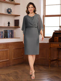 V Neck Half Sleeve Knee Length Sequined Sheath Dress For Mothers