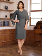 V Neck Half Sleeve Knee Length Sequined Sheath Dress For Mothers