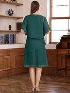 Knee V-Neck A-Line Dresses With Sequin Jacket For Mothers Of Bride And Groom