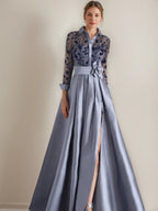 Princess A Line Floor Length Mother Of The Bride Dress Appliques Flower Belt