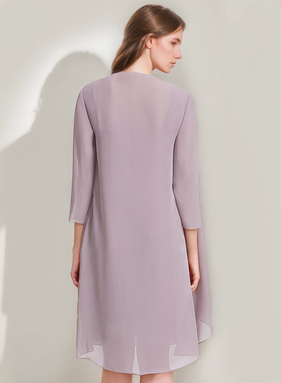 Square Neck Mother Of The Bride Dress With Jacket Beaded Details Knee Length