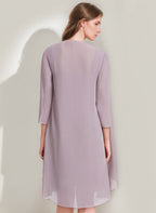Square Neck Mother Of The Bride Dress With Jacket Beaded Details Knee Length
