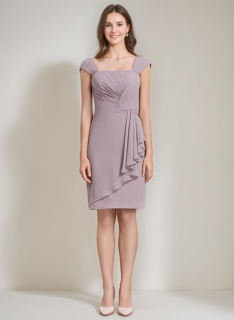 Square Neck Mother Of The Bride Dress With Jacket Beaded Details Knee Length