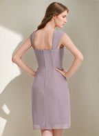 Square Neck Mother Of The Bride Dress With Jacket Beaded Details Knee Length