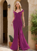 Off Shoulder Floor Length Trumpet Mermaid Mother Of The Bride Gown Pleats Zipper