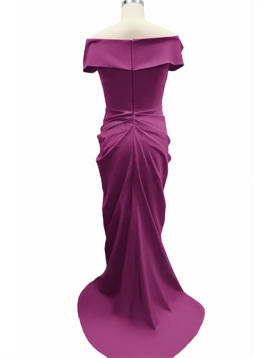 Off Shoulder Floor Length Trumpet Mermaid Mother Of The Bride Gown Pleats Zipper
