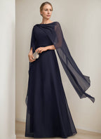 Princess A Line Floor Length Mother Of The Bride Dress With Cape Sleeves Bow