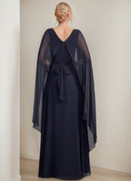Princess A Line Floor Length Mother Of The Bride Dress With Cape Sleeves Bow