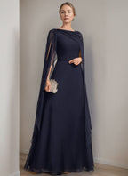 Princess A Line Floor Length Mother Of The Bride Dress With Cape Sleeves Bow